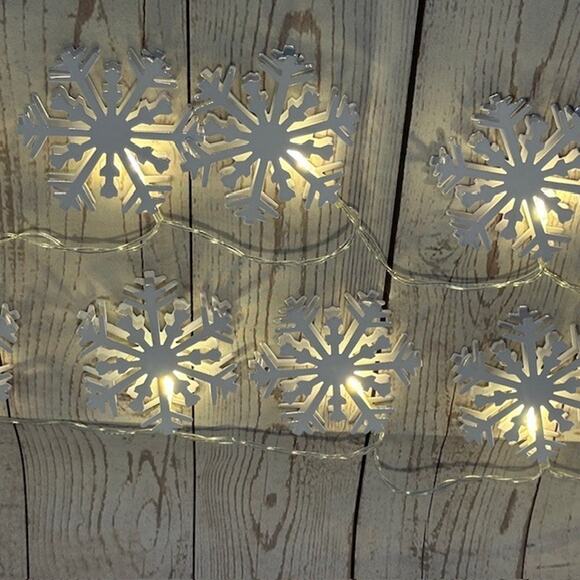 10 LED Snowflake String Snowflake Lights White Battery Operated 4ft - Picture 3 of 6